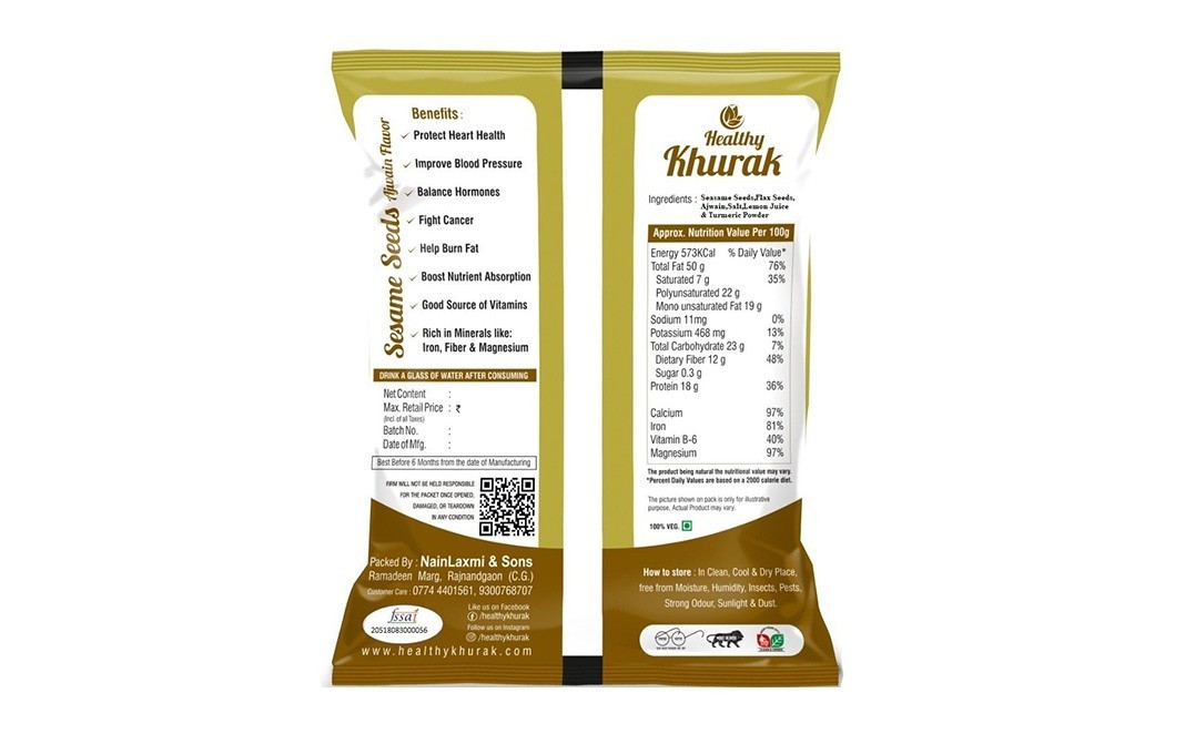 Healthy Khurak Sesame Seeds, Ajwain Flavor   Pack  400 grams
